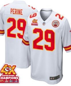 La'Mical Perine 29 Kansas City Chiefs Super Bowl LVIII Champions 4X Game Men Jersey - White JS9899 nicesnker