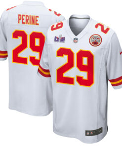 La'Mical Perine 29 Kansas City Chiefs Super Bowl LVIII Patch Game Men Jersey - White JS4032 nicesnker