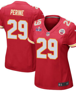La'Mical Perine 29 Kansas City Chiefs Super Bowl LVIII Patch Game Women Jersey - Red JS1661 nicesnker
