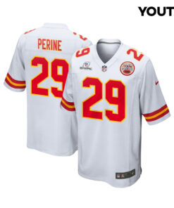 La'Mical Perine 29 Kansas City Chiefs Super Bowl LVIII Patch Game YOUTH Jersey - White JS7267 nicesnker