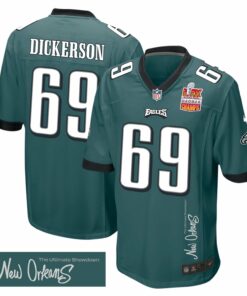 Landon Dickerson 69 Philadelphia Eagles Super Bowl LIX Champions Patch 'New Orleans - The Ultimate Showdown' EMBROIDERED Game Men Jersey - Midnight Green JS3393 nicesnker