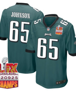Lane Johnson 65 Philadelphia Eagles Super Bowl LIX Champions Patch Game Men Jersey - Midnight Green JS7610 nicesnker