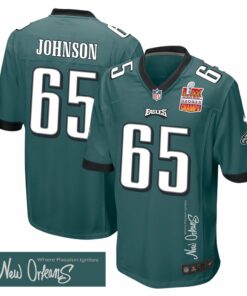 Lane Johnson 65 Philadelphia Eagles Super Bowl LIX Champions Patch 'New Orleans - Where Passion Ignites' EMBROIDERED Game Men Jersey - Midnight Green JS1518 nicesnker