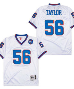 Lawrence Taylor 56 New York Giants Spider Lockhart 43 Patch Throwback Men Jersey - White JS6534 nicesnker
