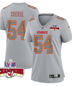 Leo Chenal 54 Kansas City Chiefs Super Bowl LVIII Champions 4 Stars Patch Atmosphere Fashion Game Women Jersey - Gray JS5353 nicesnker