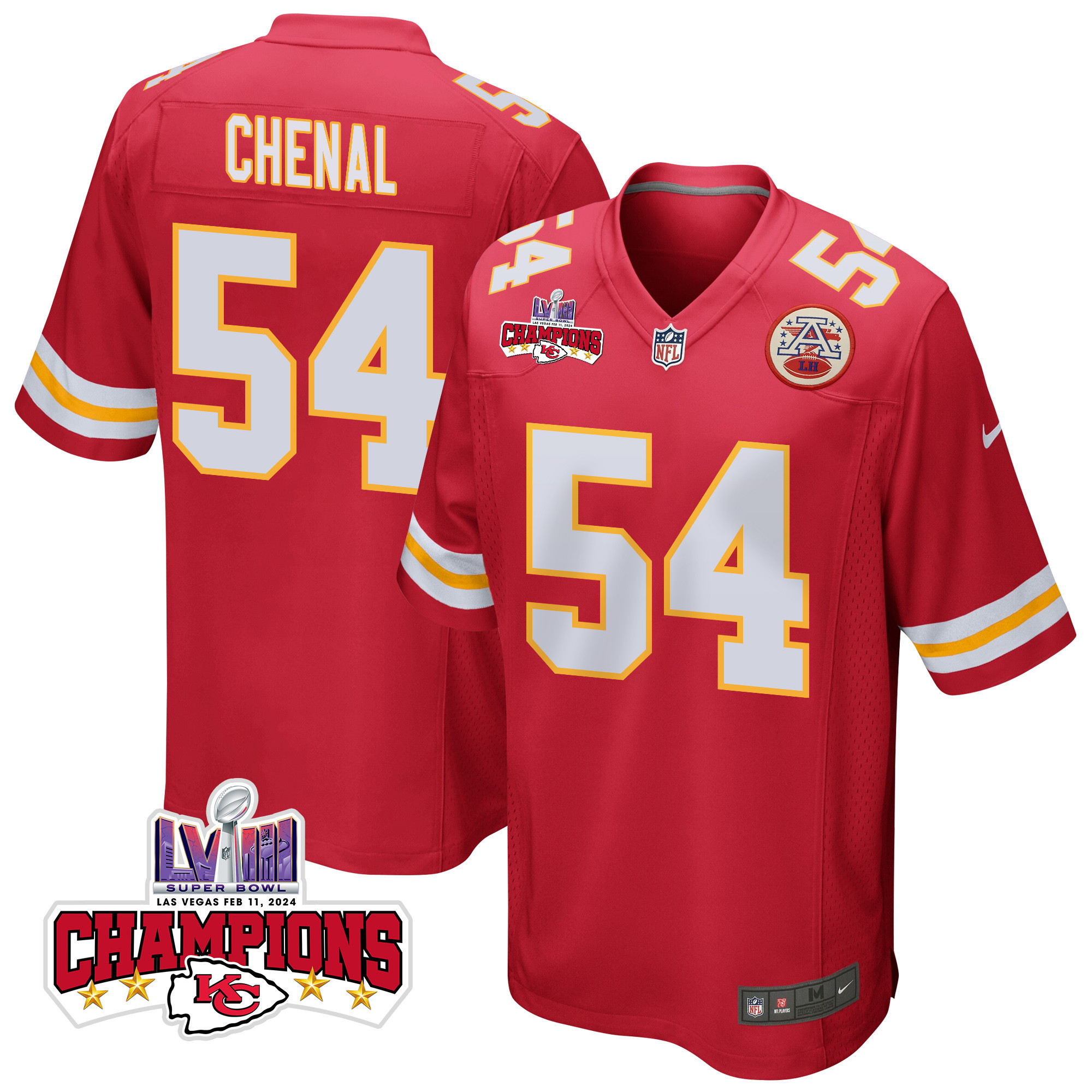 Leo Chenal 54 Kansas City Chiefs Super Bowl LVIII Champions 4 Stars Patch Game Men Jersey - Red JS5286 nicesnker