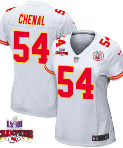 Leo Chenal 54 Kansas City Chiefs Super Bowl LVIII Champions 4 Stars Patch Game Women Jersey - White JS9341 nicesnker