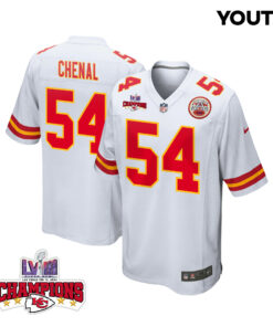 Leo Chenal 54 Kansas City Chiefs Super Bowl LVIII Champions 4 Stars Patch Game YOUTH Jersey - White JS4996 nicesnker
