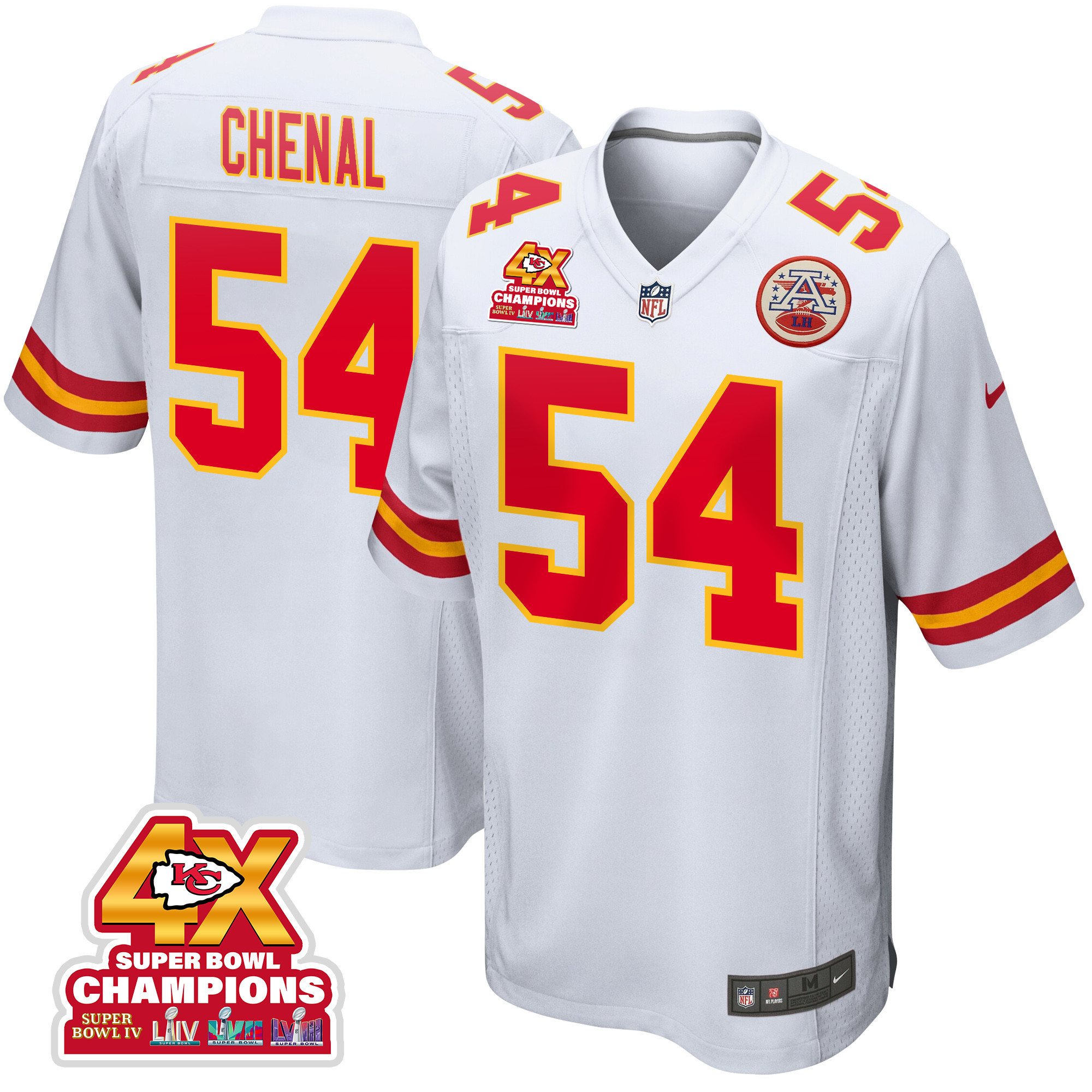 Leo Chenal 54 Kansas City Chiefs Super Bowl LVIII Champions 4X Game Men Jersey - White JS3710 nicesnker