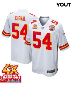 Leo Chenal 54 Kansas City Chiefs Super Bowl LVIII Champions 4X Game YOUTH Jersey - White JS2780 nicesnker