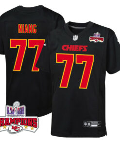 Lucas Niang 77 Kansas City Chiefs Super Bowl LVIII Champions 4 Stars Patch Fashion Game YOUTH Jersey - Carbon Black JS7986 nicesnker
