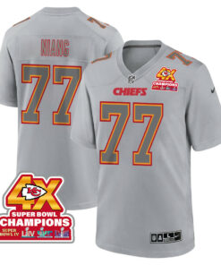 Lucas Niang 77 Kansas City Chiefs Super Bowl LVIII Champions 4X Atmosphere Fashion Game Men Jersey - Gray JS4475 nicesnker
