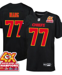 Lucas Niang 77 Kansas City Chiefs Super Bowl LVIII Champions 4X Fashion Game YOUTH Jersey - Carbon Black JS7607 nicesnker