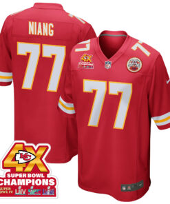 Lucas Niang 77 Kansas City Chiefs Super Bowl LVIII Champions 4X Game Men Jersey - Red JS3617 nicesnker