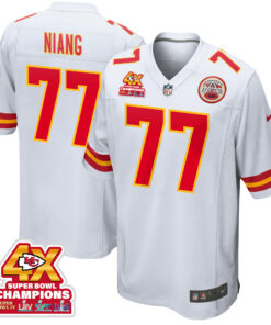 Lucas Niang 77 Kansas City Chiefs Super Bowl LVIII Champions 4X Game Men Jersey - White JS6708 nicesnker