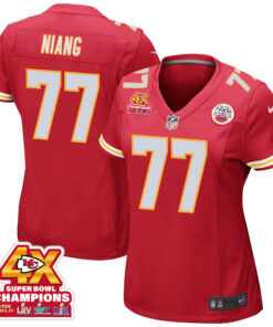 Lucas Niang 77 Kansas City Chiefs Super Bowl LVIII Champions 4X Game Women Jersey - Red JS9124 nicesnker