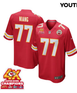 Lucas Niang 77 Kansas City Chiefs Super Bowl LVIII Champions 4X Game YOUTH Jersey - Red JS7230 nicesnker