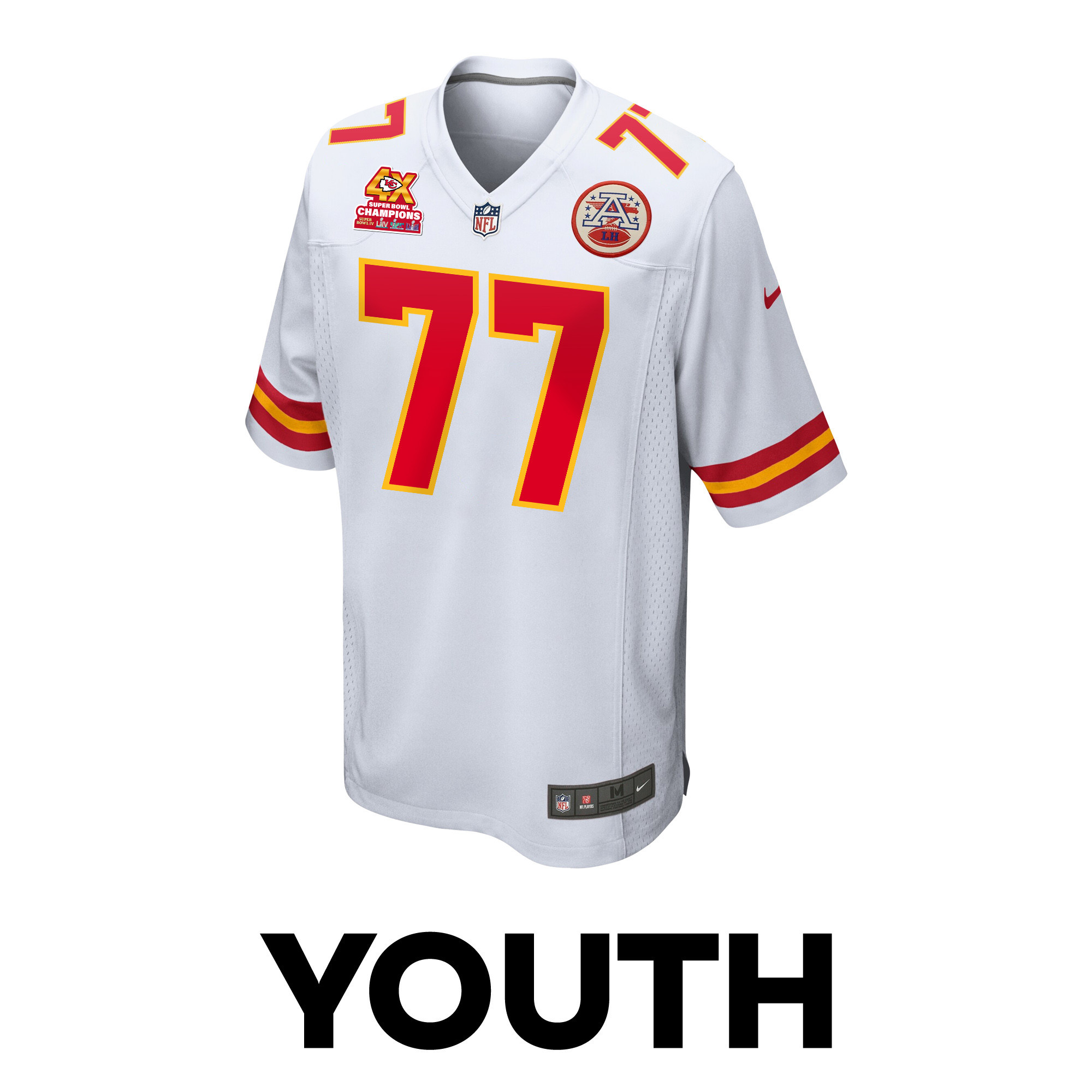Lucas Niang 77 Kansas City Chiefs Super Bowl LVIII Champions 4X Game YOUTH Jersey - White JS6692 nicesnker - Image 2