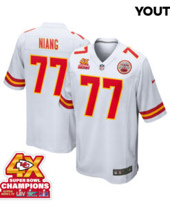 Lucas Niang 77 Kansas City Chiefs Super Bowl LVIII Champions 4X Game YOUTH Jersey - White JS6692 nicesnker