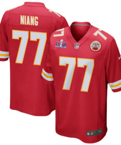 Lucas Niang 77 Kansas City Chiefs Super Bowl LVIII Patch Game Men Jersey - Red JS4052 nicesnker