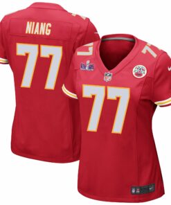 Lucas Niang 77 Kansas City Chiefs Super Bowl LVIII Patch Game Women Jersey - Red JS8682 nicesnker