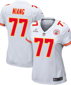 Lucas Niang 77 Kansas City Chiefs Super Bowl LVIII Patch Game Women Jersey - White JS2269 nicesnker