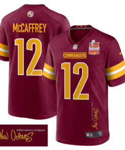 Luke McCaffrey 12 Washington Commanders Super Bowl LIX Champions Patch 'New Orleans - A Symphony of Sport' EMBROIDERED Game Men Jersey - Burgundy JS4084 nicesnker