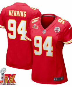 Malik Herring #94 Kansas City Chiefs Super Bowl LIX Women's Jersey - Red JS8465 nicesnker