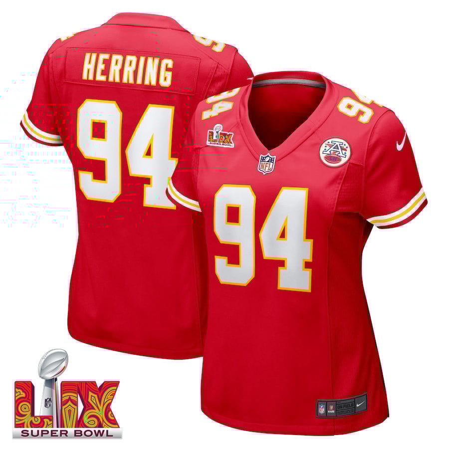 Malik Herring #94 Kansas City Chiefs Super Bowl LIX Women's Jersey - Red JS8465 nicesnker