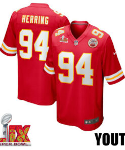 Malik Herring #94 Kansas City Chiefs Super Bowl LIX YOUTH Jersey - Red JS4207 nicesnker