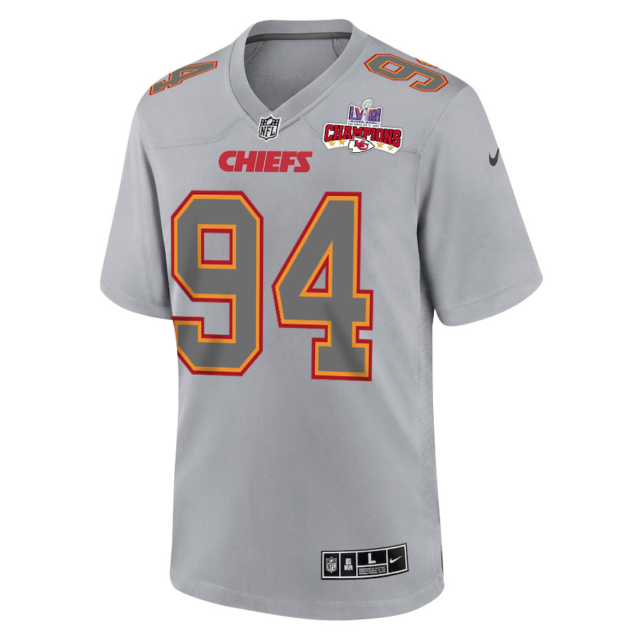 Malik Herring 94 Kansas City Chiefs Super Bowl LVIII Champions 4 Stars Patch Atmosphere Fashion Game Men Jersey - Gray JS3993 nicesnker - Image 2