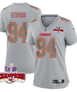 Malik Herring 94 Kansas City Chiefs Super Bowl LVIII Champions 4 Stars Patch Atmosphere Fashion Game Women Jersey - Gray JS3707 nicesnker