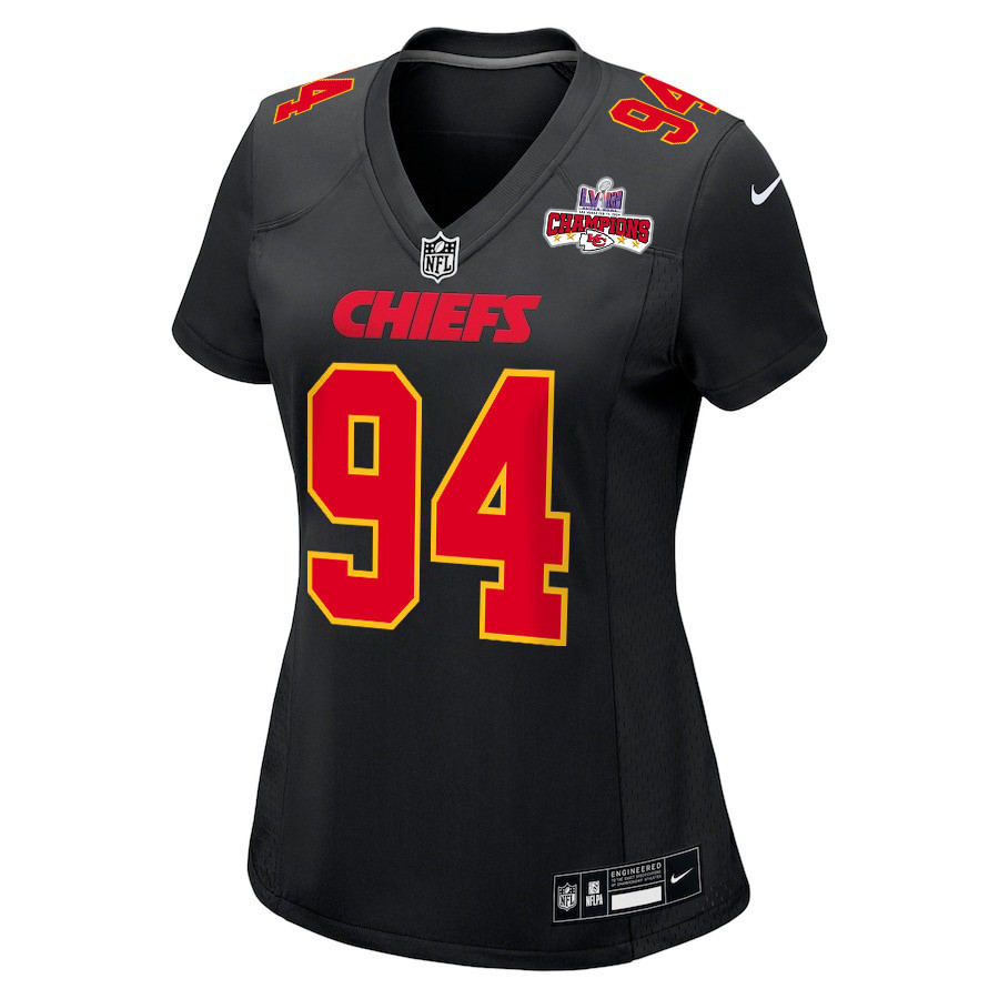 Malik Herring 94 Kansas City Chiefs Super Bowl LVIII Champions 4 Stars Patch Fashion Game Women Jersey - Carbon Black JS4052 nicesnker - Image 2