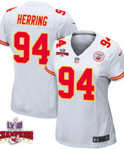 Malik Herring 94 Kansas City Chiefs Super Bowl LVIII Champions 4 Stars Patch Game Women Jersey - White JS8113 nicesnker