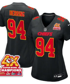 Malik Herring 94 Kansas City Chiefs Super Bowl LVIII Champions 4X Fashion Game Women Jersey - Carbon Black JS9324 nicesnker
