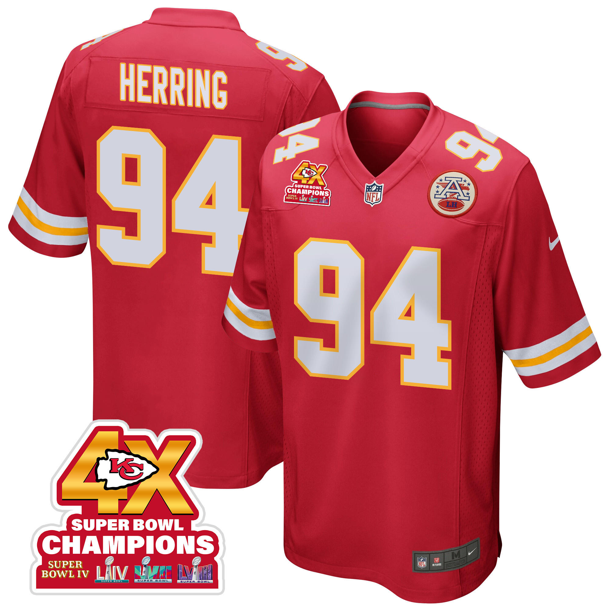 Malik Herring 94 Kansas City Chiefs Super Bowl LVIII Champions 4X Game Men Jersey - Red JS4013 nicesnker