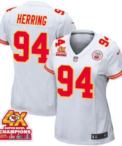 Malik Herring 94 Kansas City Chiefs Super Bowl LVIII Champions 4X Game Women Jersey - White JS5190 nicesnker