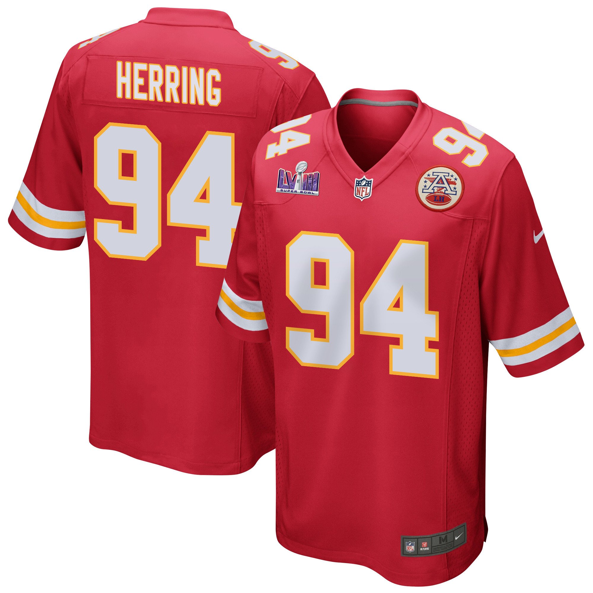 Malik Herring 94 Kansas City Chiefs Super Bowl LVIII Patch Game Men Jersey - Red JS8649 nicesnker