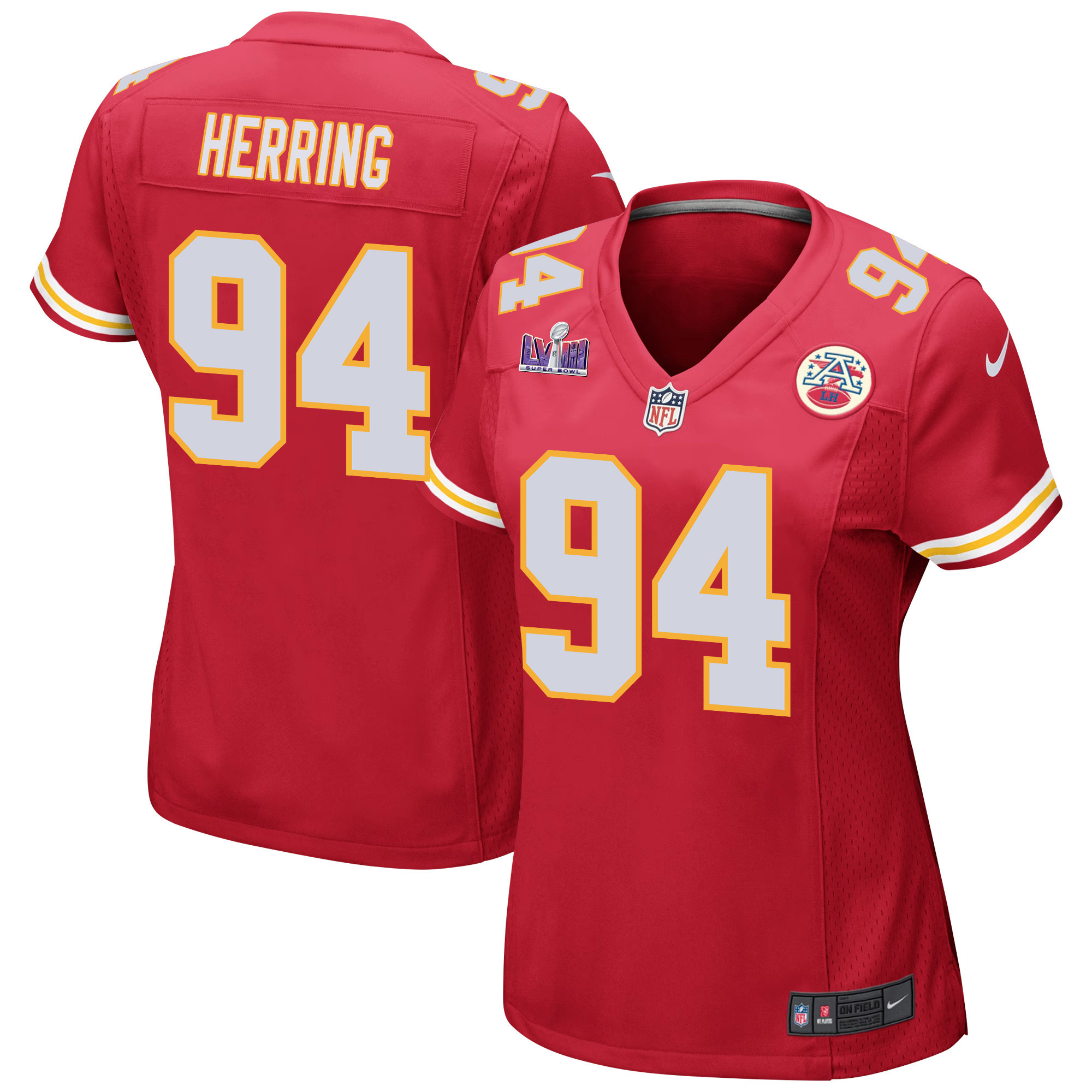 Malik Herring 94 Kansas City Chiefs Super Bowl LVIII Patch Game Women Jersey - Red JS4826 nicesnker