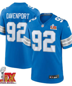 Marcus Davenport #92 Detroit Lions Super Bowl LIX Jersey - Men's - Blue JS3679 nicesnker