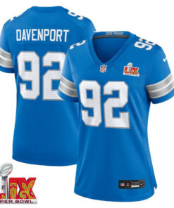 Marcus Davenport #92 Detroit Lions Super Bowl LIX Women's Jersey - Blue JS5475 nicesnker