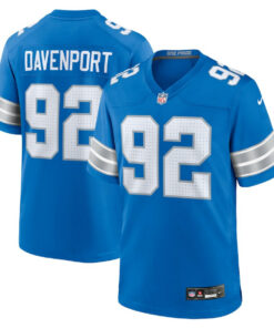 Marcus Davenport 92 Detroit Lions Team Game Men Jersey - Blue JS7068 nicesnker