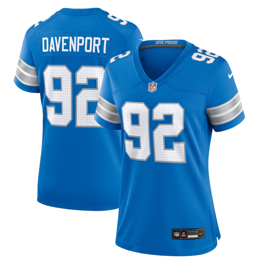 Marcus Davenport 92 Detroit Lions Team Game Women Jersey - Blue JS7873 nicesnker