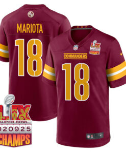 Marcus Mariota 18 Washington Commanders Super Bowl LIX Champions Patch Game Men Jersey - Burgundy JS4957 nicesnker