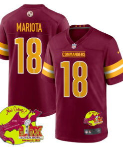 Marcus Mariota 18 Washington Commanders Super Bowl LIX New Orleans Patch Game Men Jersey - Burgundy JS5365 nicesnker