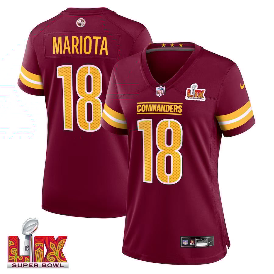 Marcus Mariota #18 Washington Commanders Super Bowl LIX Women's Jersey - Burgundy JS8829 nicesnker