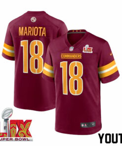 Marcus Mariota #18 Washington Commanders Super Bowl LIX Youth Jersey - Burgundy JS2223 nicesnker