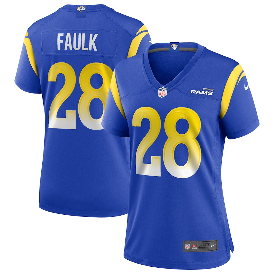 Marshall Faulk 28 Los Angeles Rams Women Game Retired Jersey - Royal JS2884 nicesnker