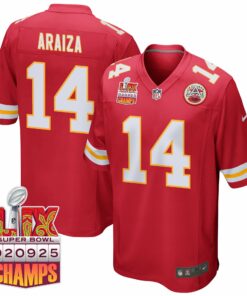 Matt Araiza 14 Kansas City Chiefs Super Bowl LIX Champions Patch Game Men Jersey - Red JS6085 nicesnker