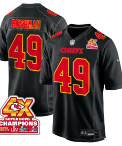 Matt Bushman 49 Kansas City Chiefs Super Bowl LVIII Champions 4X Fashion Game Men Jersey - Carbon Black JS7795 nicesnker